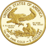 American Eagle 2015 One-Tenth Ounce Gold Proof Coin reverse. Actual diameter: 0.650 inches (16.50 mm).